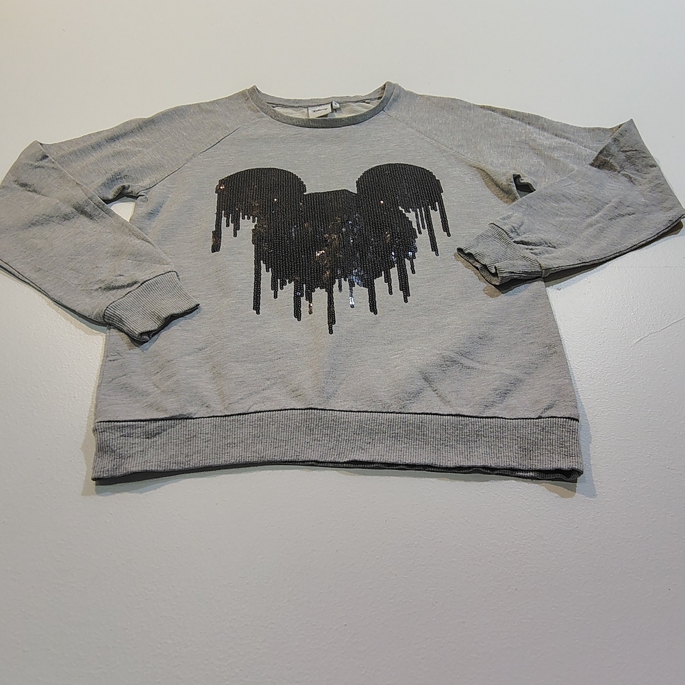 Disney Mickey Mouse Sweatshirt Sequin Gray Womens Size S